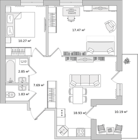 Квартира 69,2 м², 2-комнатная - изображение 1