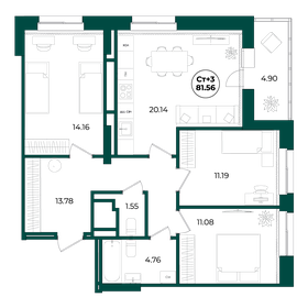 Квартира 81,6 м², 3-комнатная - изображение 1