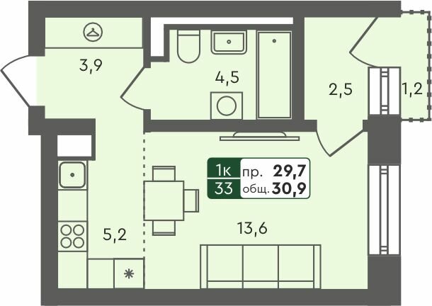 30,9 м², квартира-студия 4 500 000 ₽ - изображение 1