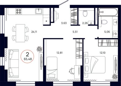 66,7 м², 2-комнатная квартира 6 847 500 ₽ - изображение 6