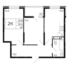 Квартира 55 м², 2-комнатная - изображение 2