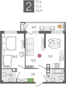 55,7 м², 2-комнатная квартира 6 500 000 ₽ - изображение 65