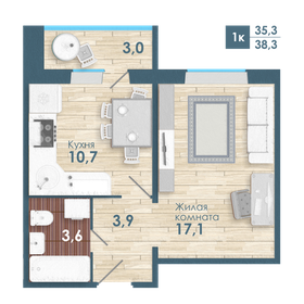 38,3 м², 1-комнатная квартира 4 540 000 ₽ - изображение 52