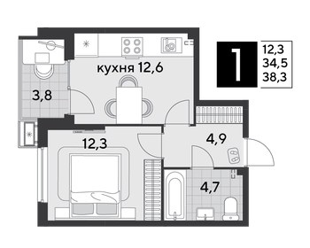 37,6 м², 1-комнатная квартира 6 538 640 ₽ - изображение 2