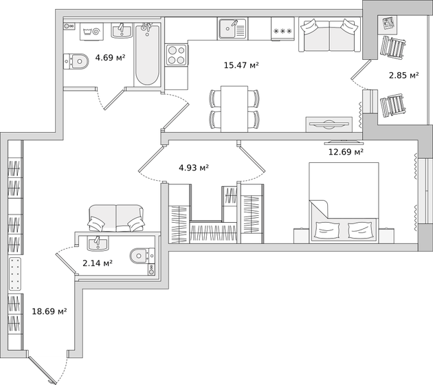 61,5 м², 1-комнатная квартира 14 058 781 ₽ - изображение 18