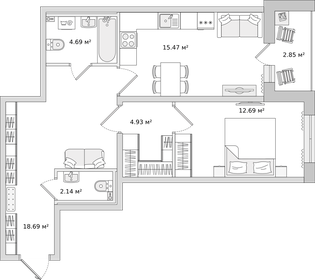 55,1 м², 2-комнатная квартира 14 250 000 ₽ - изображение 11