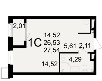 Квартира 27,5 м², студия - изображение 1
