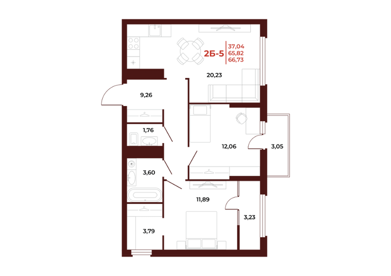 66,7 м², 2-комнатная квартира 7 073 380 ₽ - изображение 1