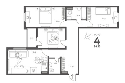 Квартира 86,3 м², 3-комнатная - изображение 1