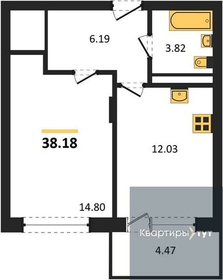 38,2 м², 1-комнатная квартира 5 039 760 ₽ - изображение 1