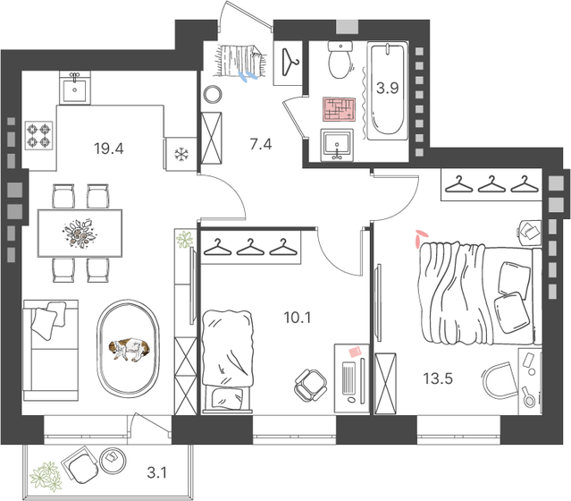 55,6 м², 2-комнатная квартира 6 952 780 ₽ - изображение 1