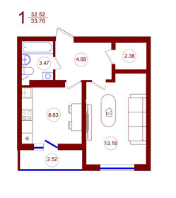 33,7 м², 1-комнатная квартира 3 776 640 ₽ - изображение 16