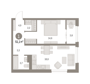51,1 м², 1-комнатная квартира 10 410 000 ₽ - изображение 24