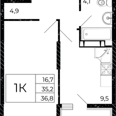 Квартира 36,8 м², 1-комнатная - изображение 2