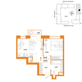 Квартира 36,9 м², 1-комнатная - изображение 1