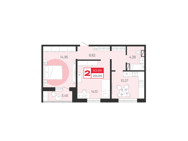 54 м², 2-комнатная квартира 3 722 550 ₽ - изображение 1