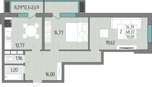 70,8 м², 2-комнатная квартира 6 939 380 ₽ - изображение 15