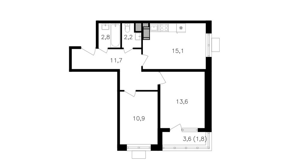 58,1 м², 2-комнатная квартира 21 613 200 ₽ - изображение 1