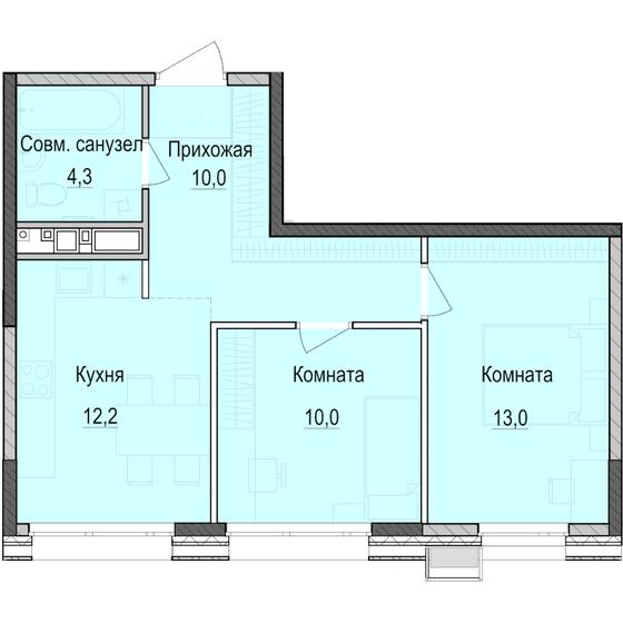 49,4 м², 2-комнатная квартира 7 935 000 ₽ - изображение 1