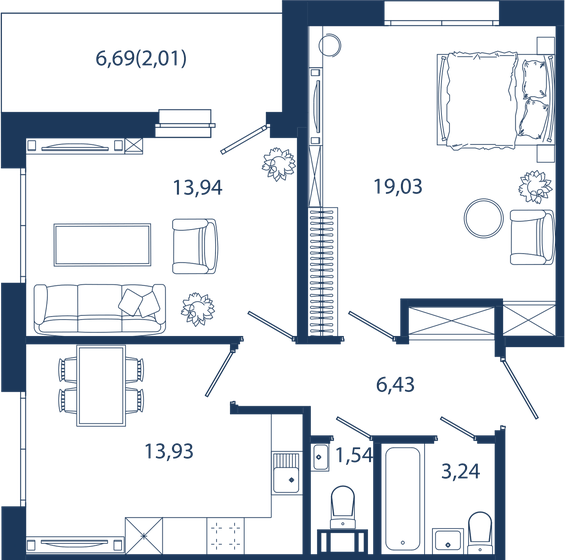 60,1 м², 2-комнатные апартаменты 30 823 756 ₽ - изображение 1