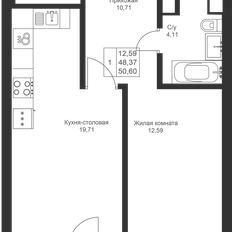 Квартира 50,6 м², 1-комнатная - изображение 3