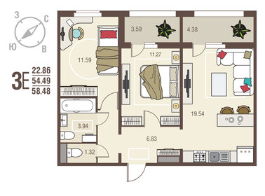 58,5 м², 2-комнатная квартира 5 555 600 ₽ - изображение 30