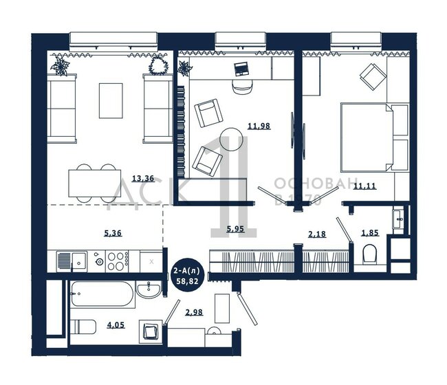 58,8 м², 2-комнатная квартира 8 850 000 ₽ - изображение 1