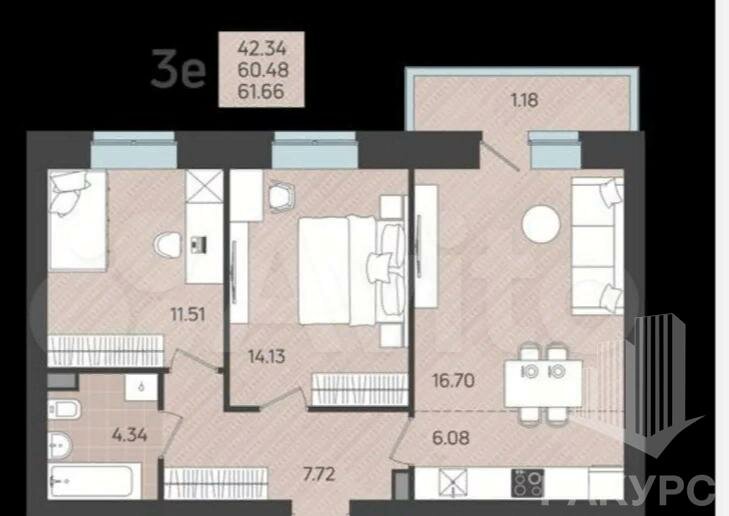 61,7 м², 3-комнатная квартира 7 650 000 ₽ - изображение 1