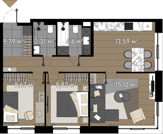 67,4 м², 3-комнатные апартаменты 35 377 872 ₽ - изображение 1