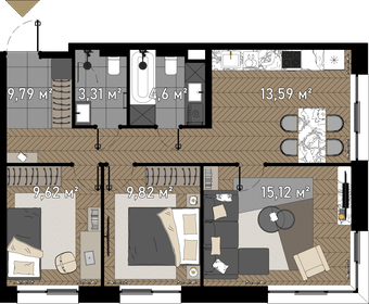 Квартира 67,7 м², 3-комнатные - изображение 1