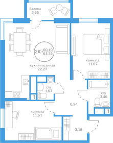 60,1 м², 2-комнатная квартира 7 600 000 ₽ - изображение 13