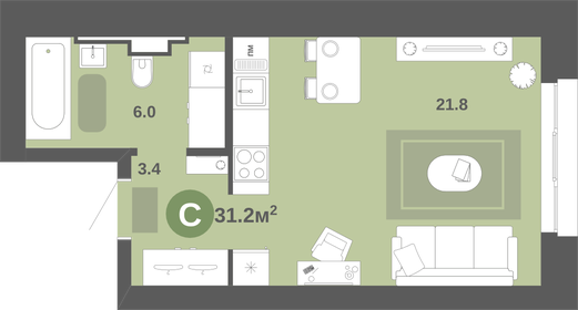 28,2 м², квартира-студия 2 594 400 ₽ - изображение 10