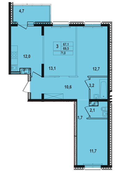 71,8 м², 3-комнатная квартира 7 251 800 ₽ - изображение 13