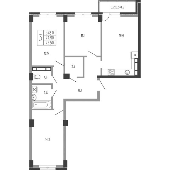 76,5 м², 3-комнатная квартира 17 413 696 ₽ - изображение 1