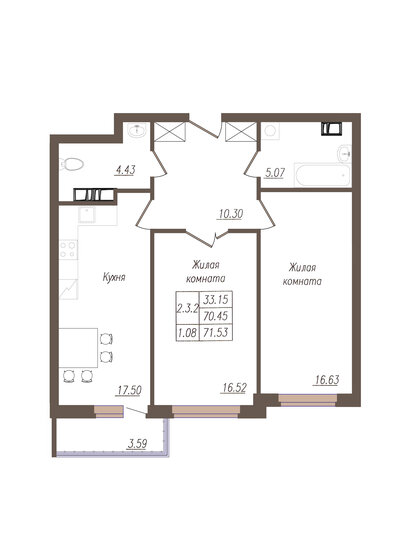 71,5 м², 2-комнатная квартира 6 316 457 ₽ - изображение 1