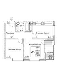 Квартира 54 м², 2-комнатная - изображение 1