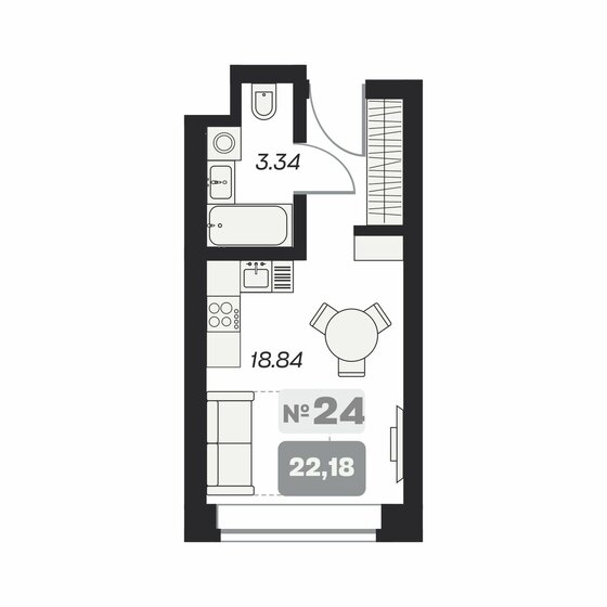 22,2 м², апартаменты-студия 4 390 000 ₽ - изображение 1