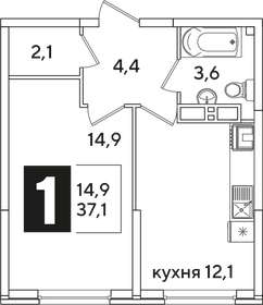 37,1 м², 1-комнатная квартира 7 353 220 ₽ - изображение 24