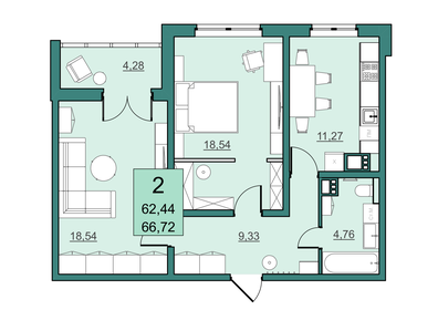 62,4 м², 2-комнатная квартира 5 931 800 ₽ - изображение 62