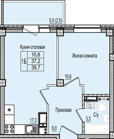 Квартира 39,7 м², 1-комнатная - изображение 1