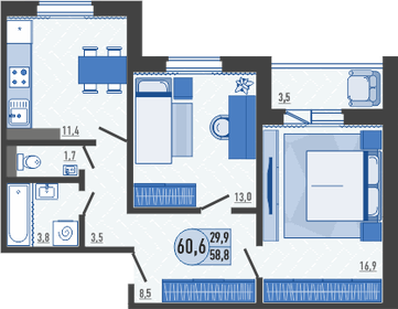 62 м², 2-комнатная квартира 5 394 000 ₽ - изображение 7