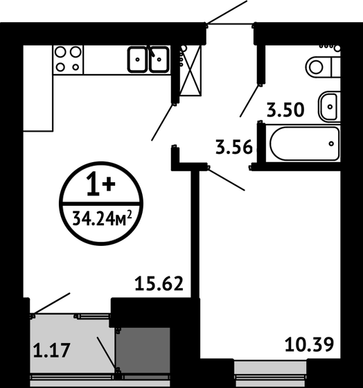 34,2 м², 1-комнатная квартира 4 964 800 ₽ - изображение 1