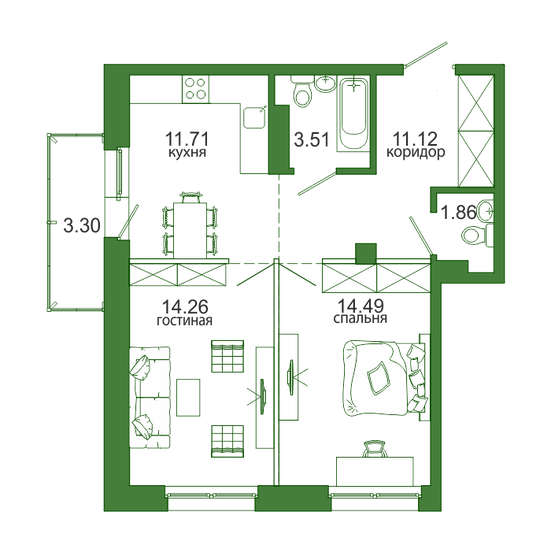 60,3 м², 2-комнатная квартира 16 267 500 ₽ - изображение 1