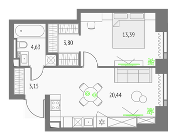 55 м², квартира-студия 21 700 000 ₽ - изображение 71