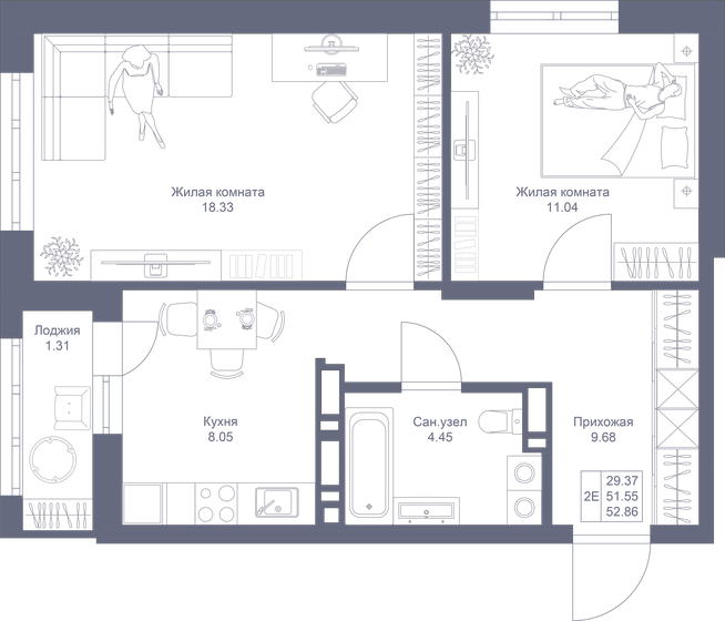 52,9 м², 2-комнатная квартира 10 730 580 ₽ - изображение 11