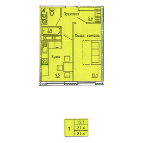 Квартира 31,4 м², 1-комнатная - изображение 1