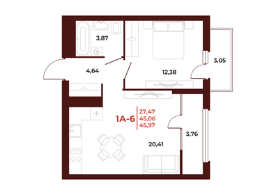 47,9 м², 1-комнатная квартира 5 057 170 ₽ - изображение 46