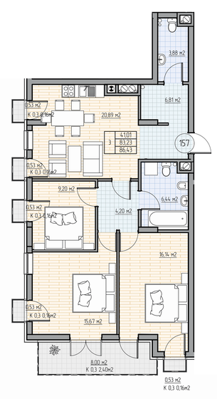 86,5 м², 3-комнатная квартира 15 276 274 ₽ - изображение 1