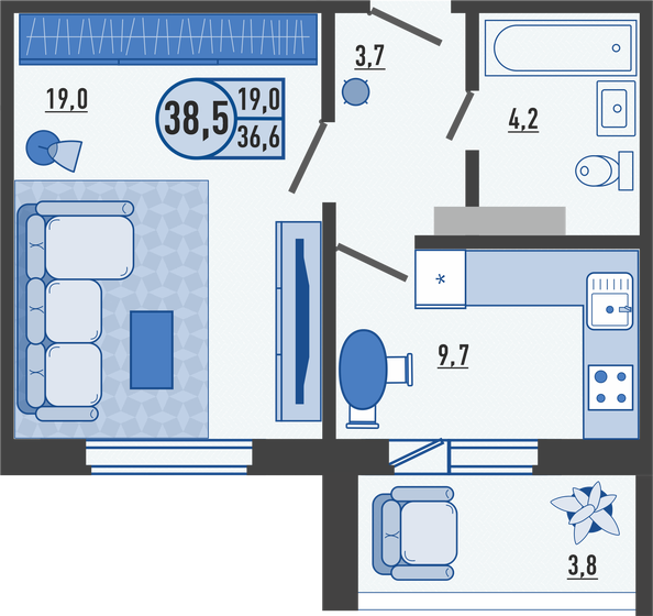 38,9 м², 1-комнатная квартира 4 006 700 ₽ - изображение 1