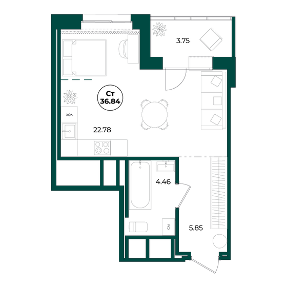 36,8 м², 1-комнатная квартира 4 290 000 ₽ - изображение 1